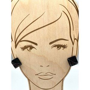 80s Fab Vintage Foldover Earrings, Black Lucite Squares with Glitzy Colorful